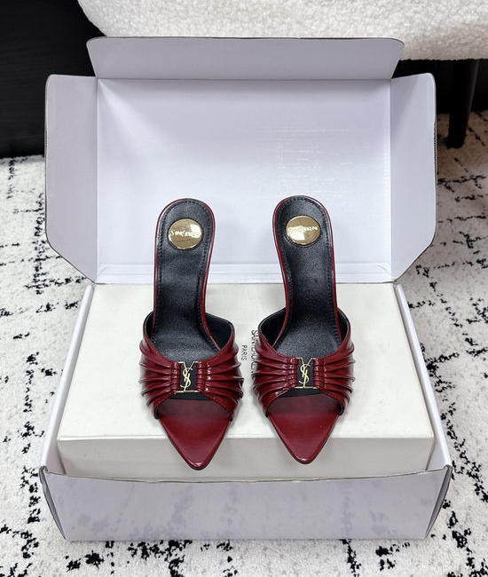 Yves Saint Laurent YSL Pointed Toe Stiletto Heel Mules Premium Leather Upper