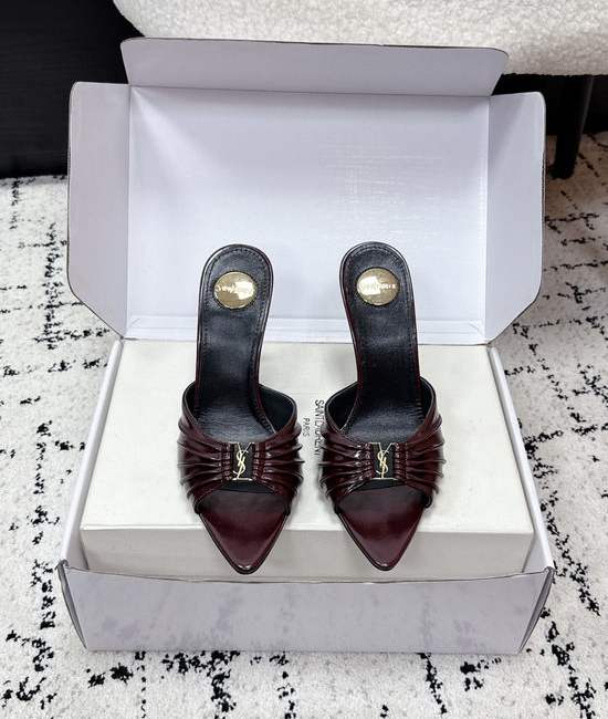 Yves Saint Laurent YSL Pointed Toe Stiletto Heel Mules Premium Leather Upper