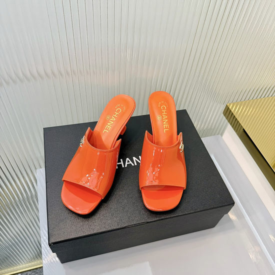Chanel Classic Logo Decor Sheepskin High Heel Slide Slippers