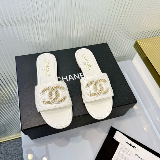 Chanel Classic Logo Decor Sheepskin Flat Slide Slippers