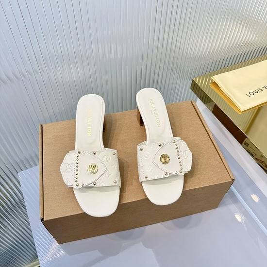 Louis Vuitton LV Embossed Pattern Rivet Decor Flat Mule Casual Shoes