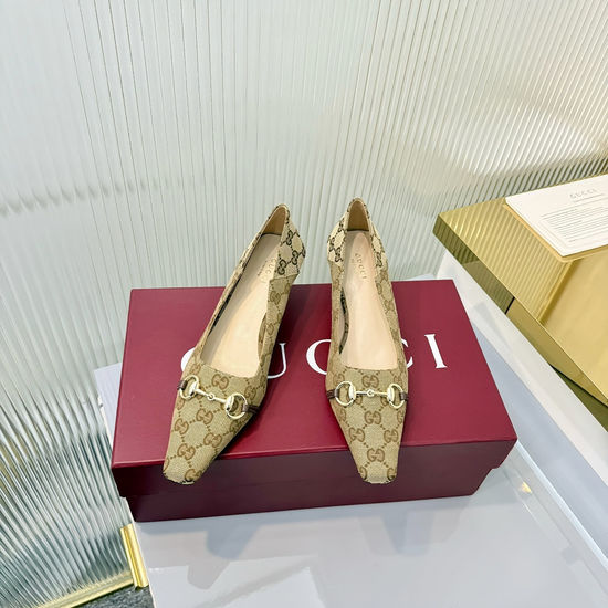 Gucci Refined Crystal Accent Leather High Heel Loafer