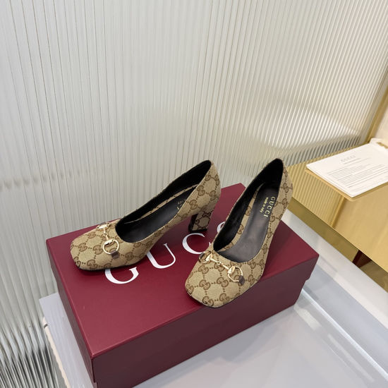Gucci White Leather Square Toe Block Heel Dress Pumps