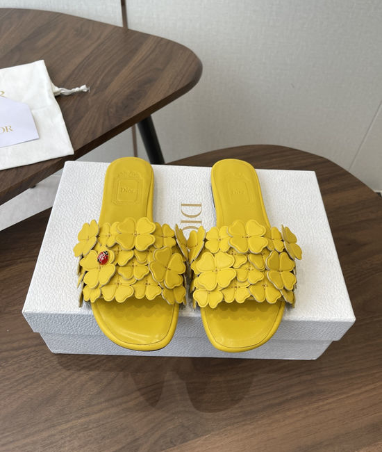 Christian Dior CD Floral Decor Flat Sandals Genuine Leather Lining Durable Outsole