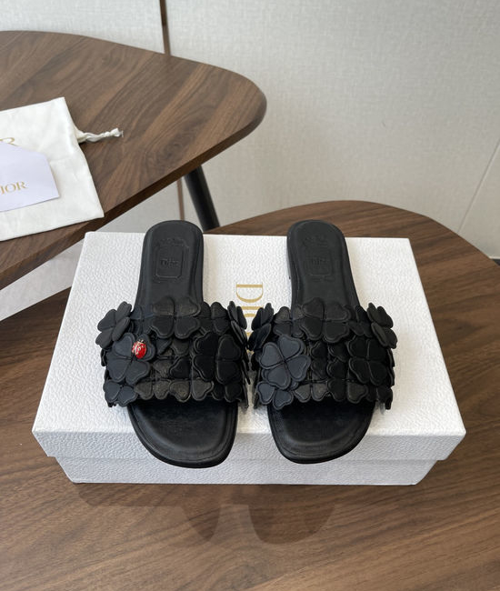 Christian Dior CD Floral Decor Flat Sandals Genuine Leather Lining Durable Outsole
