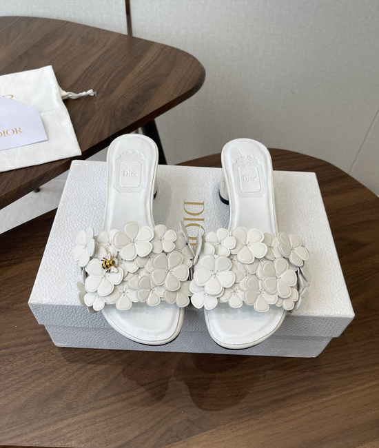 Christian Dior CD Floral Decor Flat Sandals Genuine Leather Lining Durable Outsole