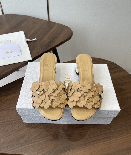 Christian Dior CD Floral Decor Flat Sandals Genuine Leather Lining Durable Outsole