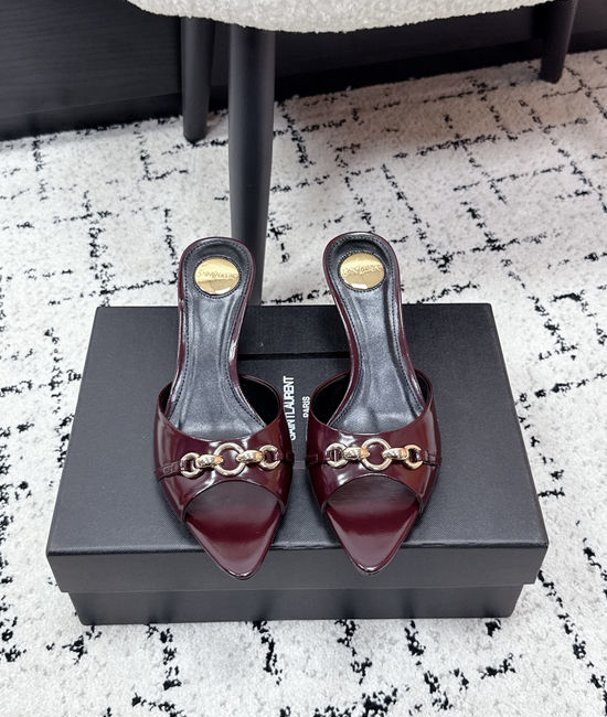 Yves Saint Laurent YSL Chain Decor Pointed Toe Stiletto Heel Mules Leather Sole