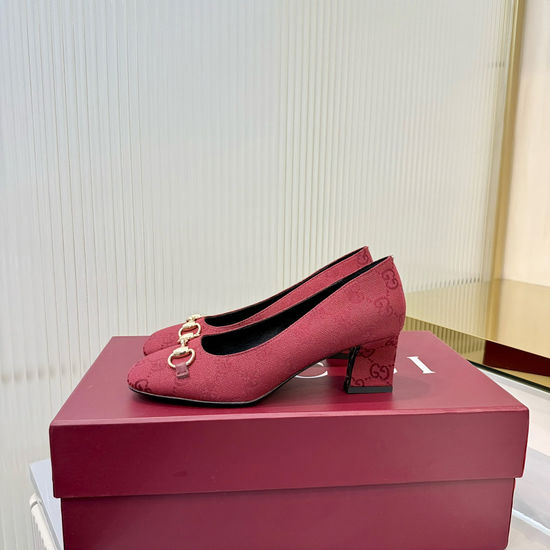 Gucci Classic Square Toe Block Heel Pumps With Metal Decor