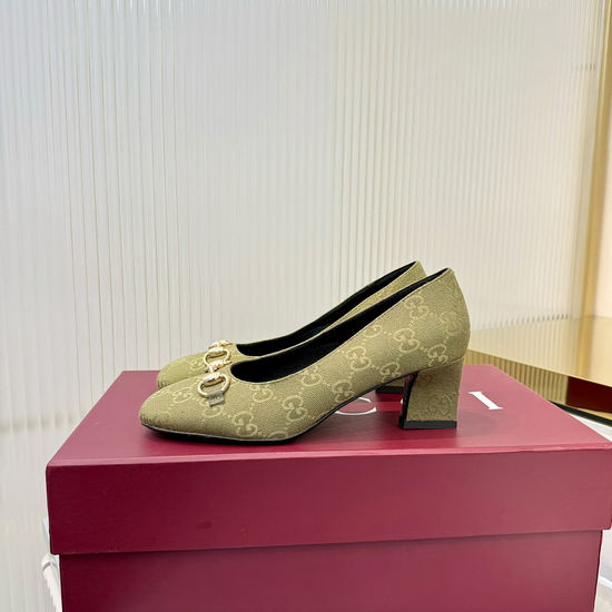 Gucci Classic Square Toe Block Heel Pumps With Metal Decor