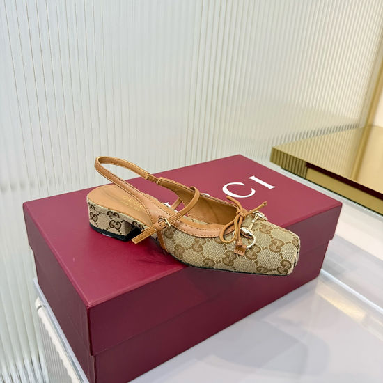 Gucci Bow Decor Buckle Leather Soft Lining Low Heel Dress Sandals