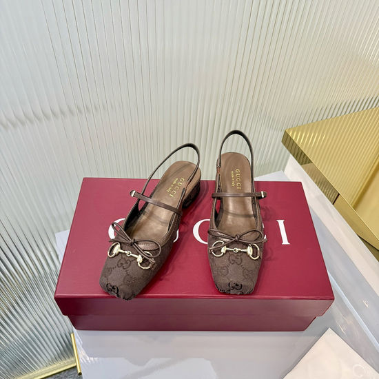 Gucci Bow Decor Buckle Leather Soft Lining Low Heel Dress Sandals