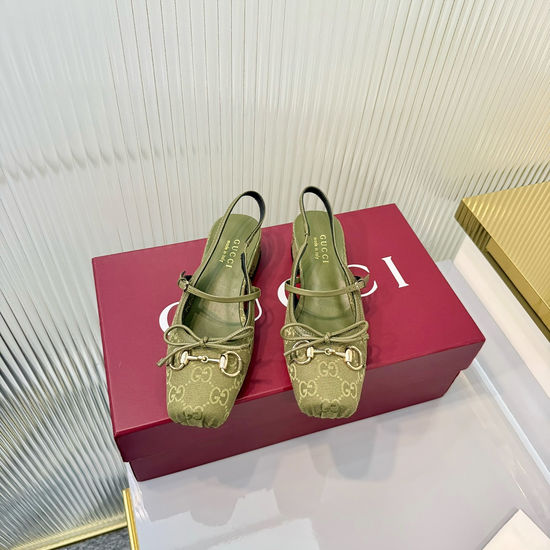 Gucci Bow Decor Buckle Leather Soft Lining Low Heel Dress Sandals