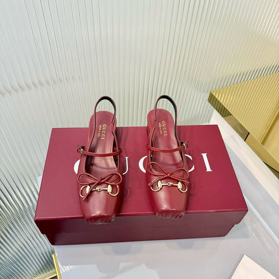 Gucci Bow Decor Buckle Leather Soft Lining Low Heel Dress Sandals