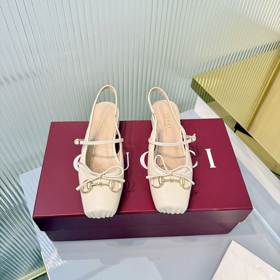 Gucci Bow Decor Buckle Leather Soft Lining Low Heel Dress Sandals