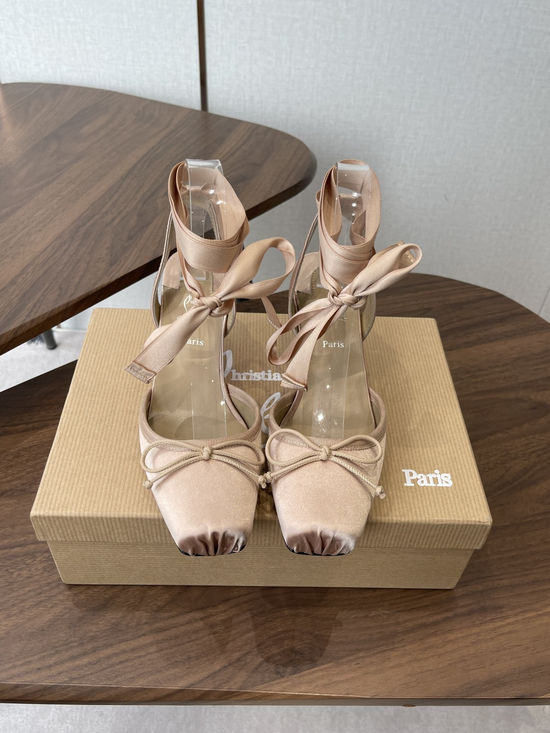 Christian Louboutine Bow Decor High Heel Pumps Silk Upper Premium Leather Lining