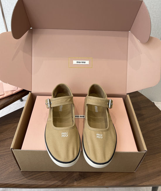 Miu Miu Rhinestone Embroidered Canvas Shoes with Square Toe