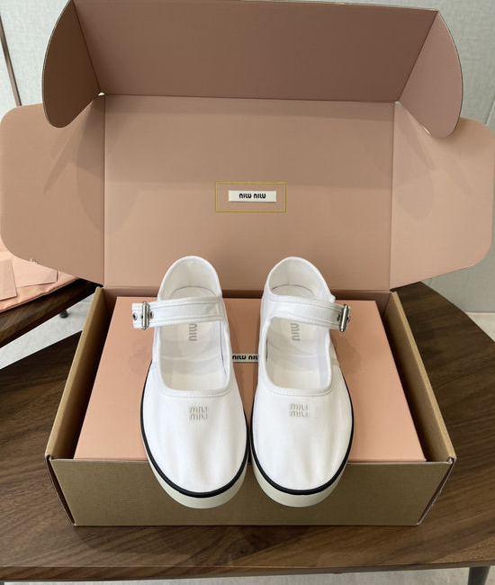 Miu Miu Rhinestone Embroidered Canvas Shoes with Square Toe
