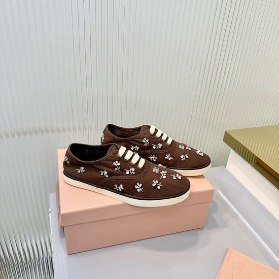 Miu Miu Thick Sole Canvas Casual Trainers With Logo Details