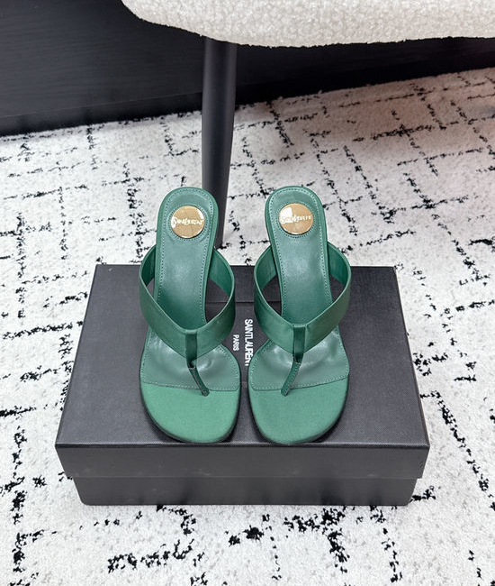 Yves Saint Laurent YSL High Heel Silk Upper Thong Sandals With Leather Sole