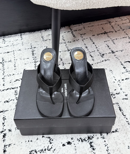 Yves Saint Laurent YSL High Heel Silk Upper Thong Sandals With Leather Sole