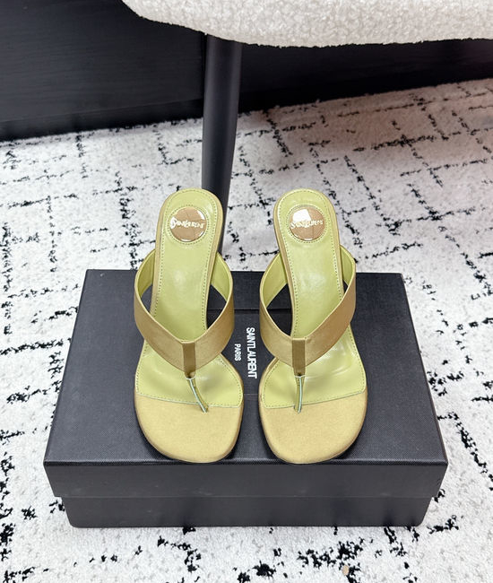 Yves Saint Laurent YSL High Heel Silk Upper Thong Sandals With Leather Sole