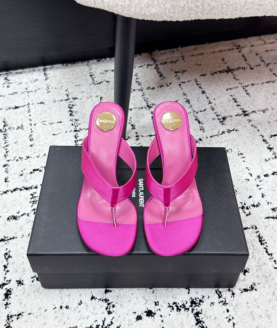 Yves Saint Laurent YSL High Heel Silk Upper Thong Sandals With Leather Sole