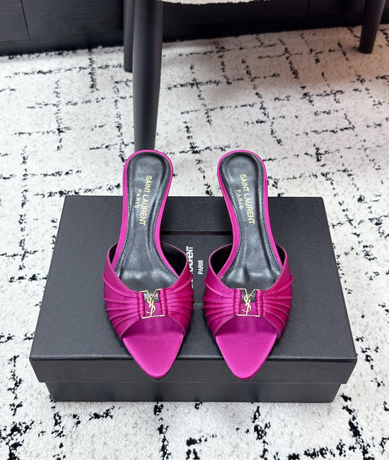 Yves Saint Laurent YSL Ruched Pointed Toe Stiletto Heel Mules Leather Lined