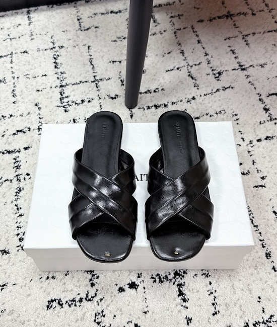 Khaite Cross Strap Square Toe Flat Slide Sandals