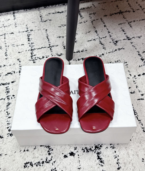 Khaite Cross Strap Square Toe Flat Slide Sandals