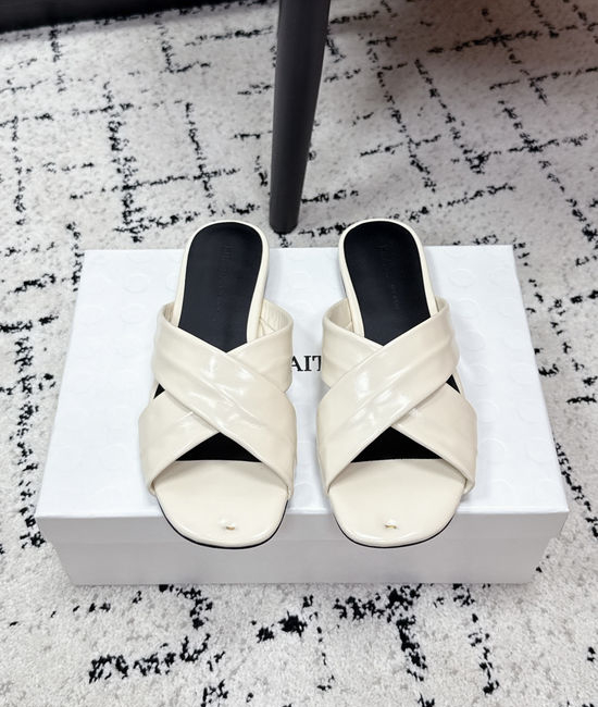 Khaite Cross Strap Square Toe Flat Slide Sandals