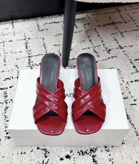 Khaite Cross Strap Square Toe Flat Slide Sandals