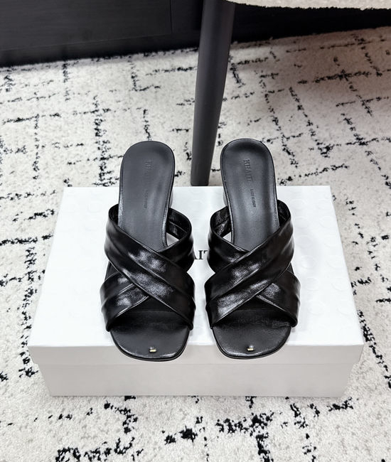 Khaite Cross Strap Square Toe Flat Slide Sandals