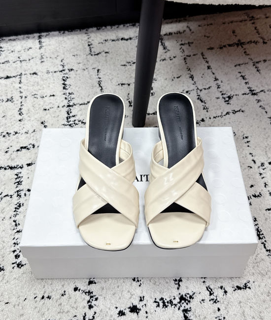 Khaite Cross Strap Square Toe Flat Slide Sandals