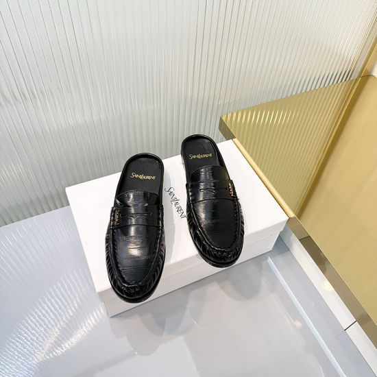 Yves Saint Laurent Wrinkled Loafers with Metal Accent