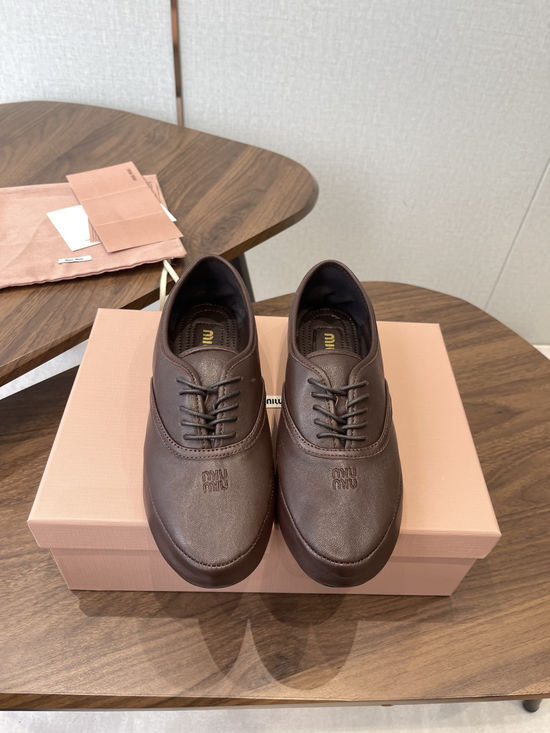 Miu Miu Vintage Lace-up Leather Loafers Comfortable Casual Footwear