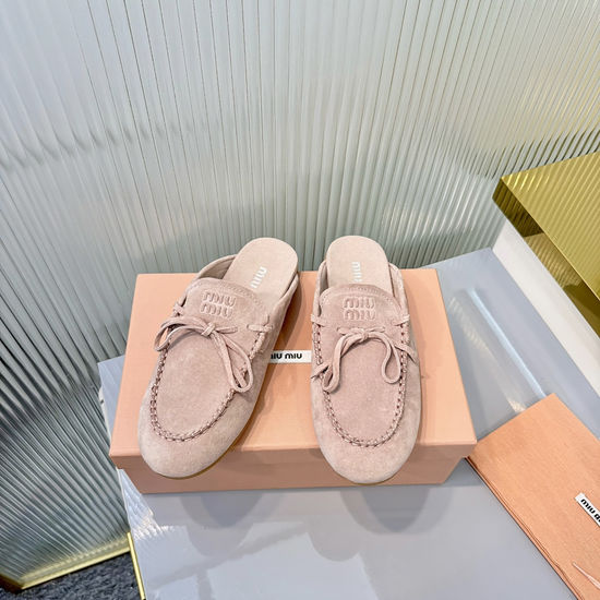 Miu Miu Vintage Bow Decor Suede Mule Slides