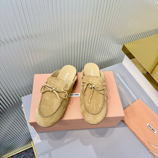 Miu Miu Vintage Bow Decor Suede Mule Slides