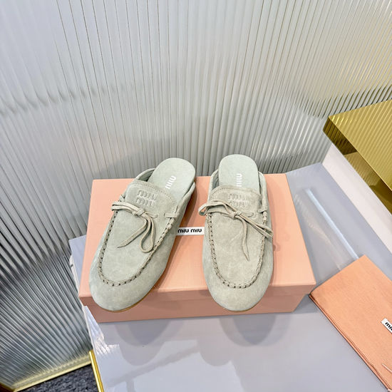 Miu Miu Vintage Bow Decor Suede Mule Slides