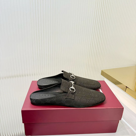 Gucci Classic Buckle Decor Canvas Mules Soft Lining Comfortable Casual Flat Shoes