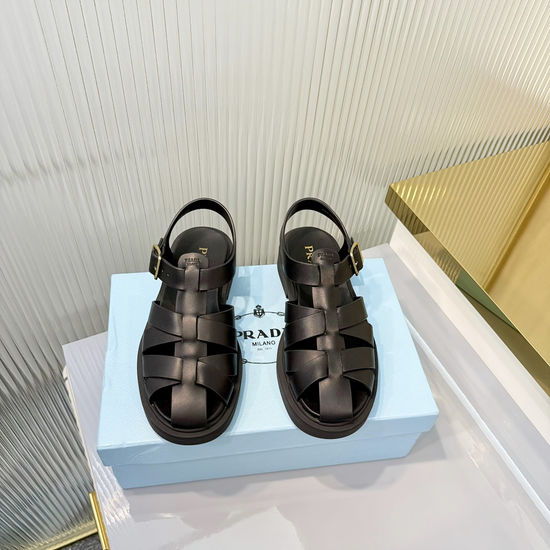 Prada Retro Woven Roman Sandals Adjustable Strap Non Slip Thick Sole Footwear