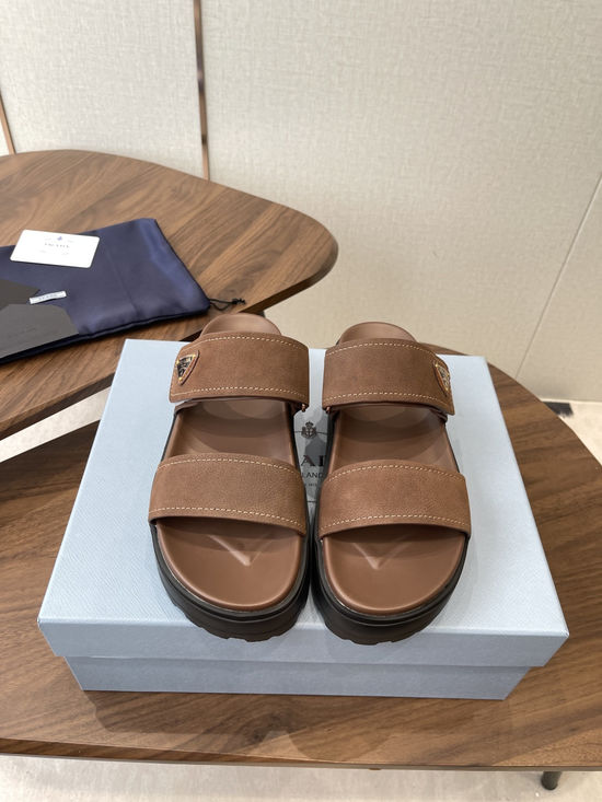 Prada Classic Platform Slides with Suede Upper Non-slip Sole