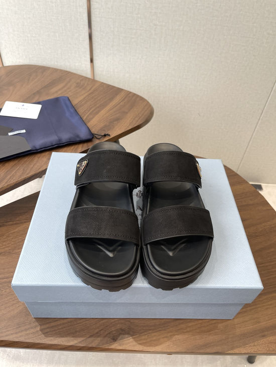 Prada Classic Platform Slides with Suede Upper Non-slip Sole
