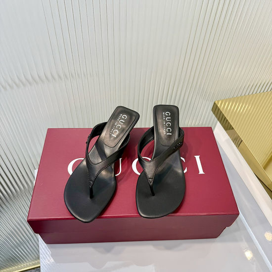 Gucci Rhinestone Decor Flat Slides Soft Leather Foldable Back Elegant Shoes