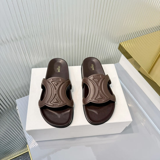 Celine Embossed Upper Genuine Leather Beach Slide Sandals