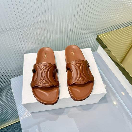 Celine Embossed Upper Genuine Leather Beach Slide Sandals