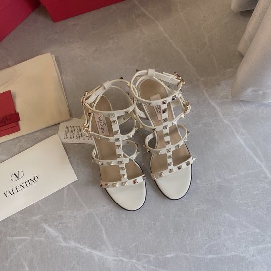 Valentino Handmade Rivet Leather Sandals with Durable Outsole