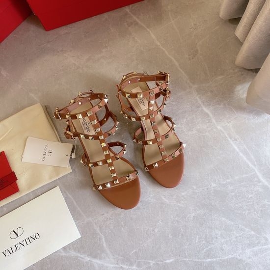 Valentino Handmade Rivet Leather Sandals with Durable Outsole