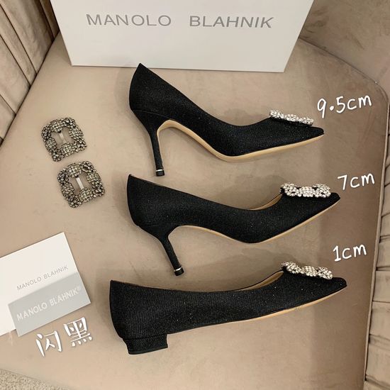 Manolo Blahnik Rhinestone Buckle Silk Upper Pointed Toe Pumps