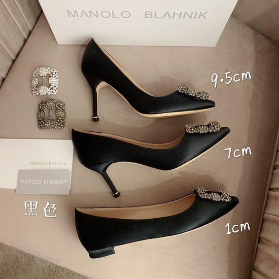Manolo Blahnik Rhinestone Buckle Silk Upper Pointed Toe Pumps